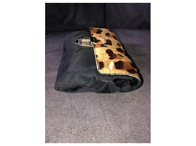 Jacquard Prada Clutch Nylon e Pelo di Vitello Leopardata Nero Stampa leopardo - vista 4
