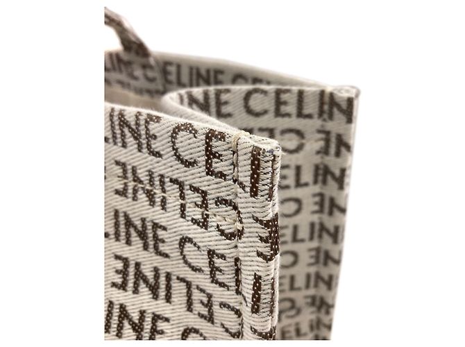 Céline Celine Cabas Thais Large Triomphe Tote Bag Marrone Bianco - vista 11