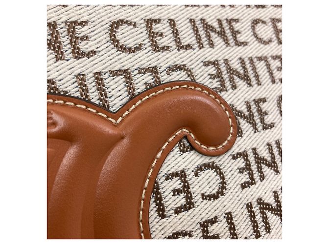 Céline Celine Cabas Thais Large Triomphe Tote Bag Marrone Bianco - vista 12
