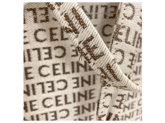 Céline Celine Cabas Thais Large Triomphe Tote Bag Marrone Bianco - vista 13