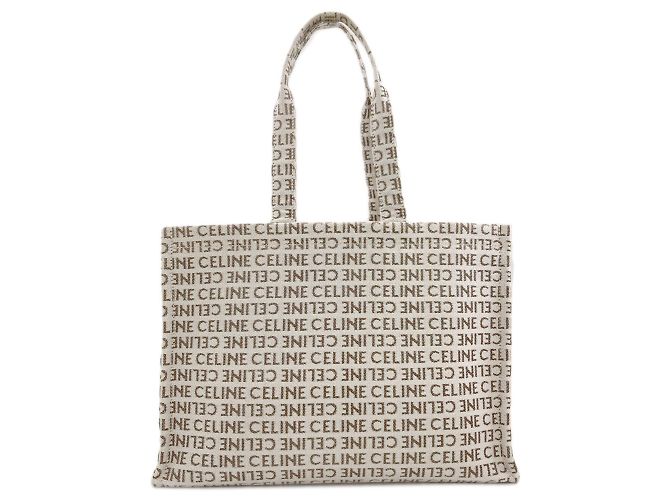 Céline Celine Cabas Thais Large Triomphe Tote Bag Marrone Bianco - vista 2