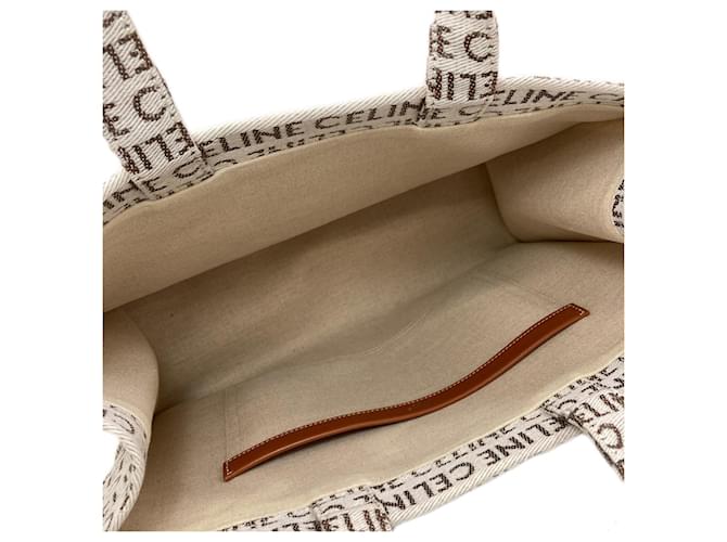 Céline Celine Cabas Thais Large Triomphe Tote Bag Marrone Bianco - vista 5