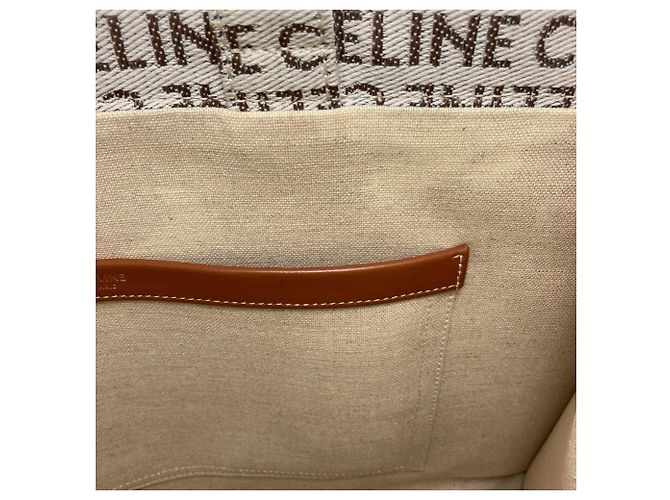 Céline Celine Cabas Thais Large Triomphe Tote Bag Marrone Bianco - vista 9
