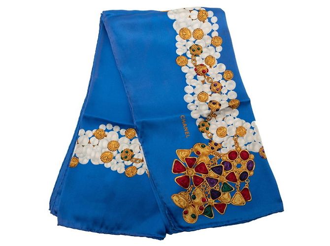 Sciarpa Chanel con Motivo Gioiello di Perle Blu Multicolore - vista 2