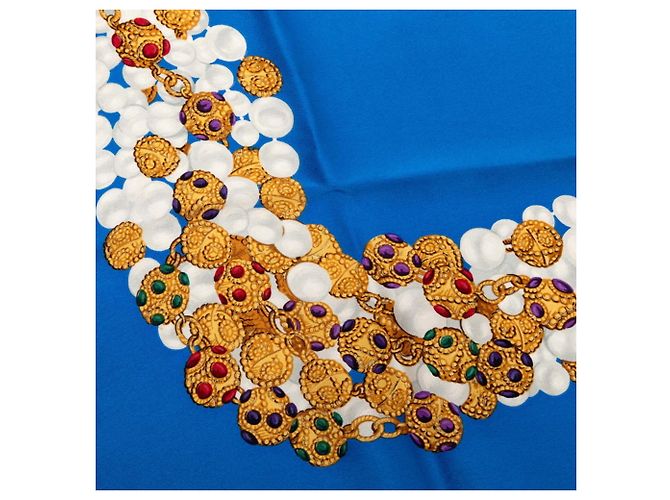 Sciarpa Chanel con Motivo Gioiello di Perle Blu Multicolore - vista 3