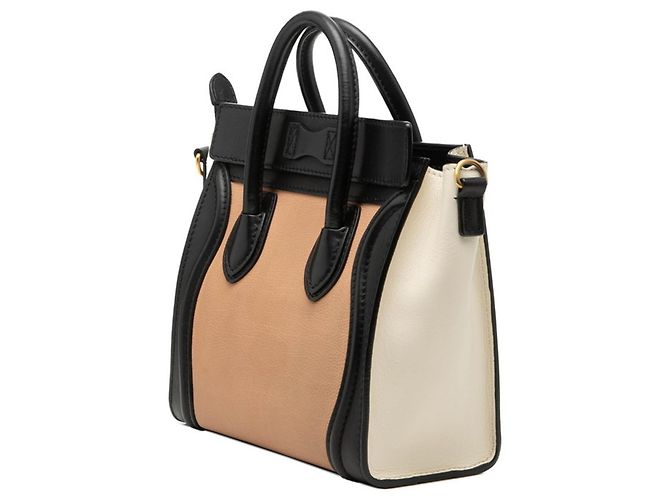 Céline Borsa Celine Luggage Nano Shopper Nero Bianco Beige - vista 2