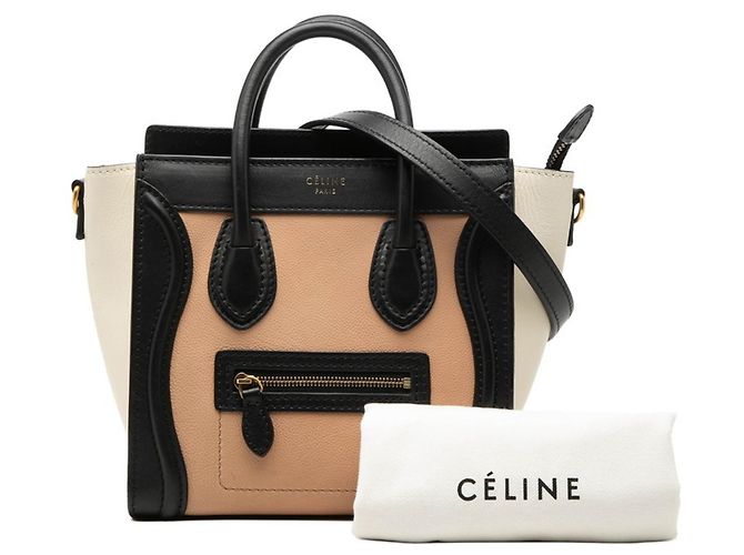 Céline Borsa Celine Luggage Nano Shopper Nero Bianco Beige - vista 7