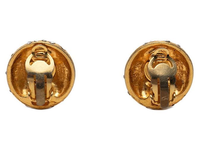 Timeless Chanel Vintage Clip-Ohrringe mit Goldbeschichtung und Strass Golden - Ansicht 2