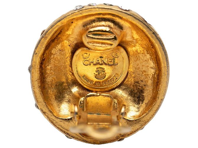 Timeless Chanel Vintage Clip-Ohrringe mit Goldbeschichtung und Strass Golden - Ansicht 3