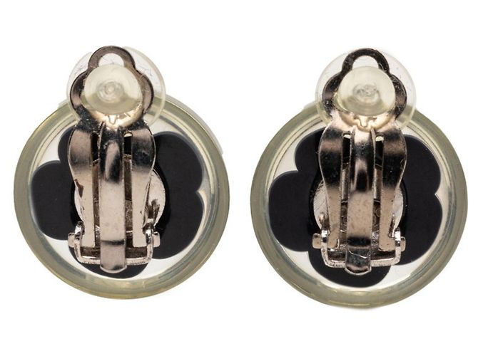 Chanel Camellia Coco Mark Ohrringe Schwarz Silber Weiß - Ansicht 2
