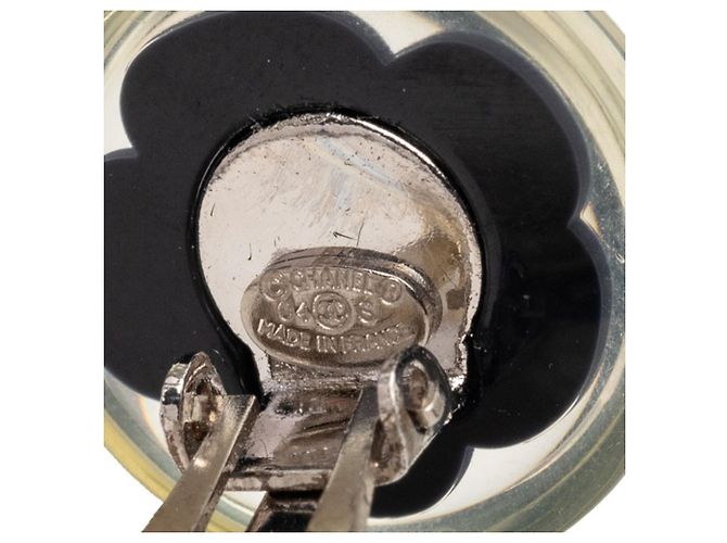 Chanel Camellia Coco Mark Ohrringe Schwarz Silber Weiß - Ansicht 3