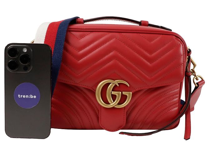 Gucci Borsa Tote con tracolla Web Gg Marmont Rosso - vista 8