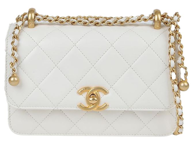 Chanel Borsa a tracolla e crossbody Mini Flap Chain con logo CC Bianco - vista 2