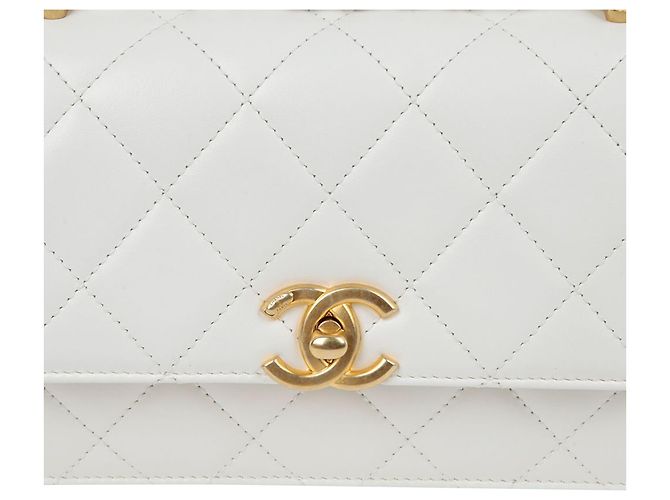 Chanel Borsa a tracolla e crossbody Mini Flap Chain con logo CC Bianco - vista 3