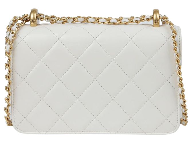 Chanel Borsa a tracolla e crossbody Mini Flap Chain con logo CC Bianco - vista 4