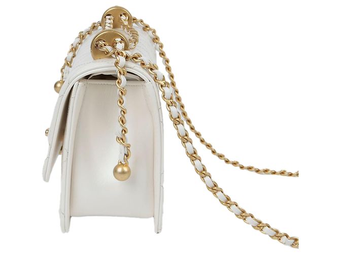 Chanel Borsa a tracolla e crossbody Mini Flap Chain con logo CC Bianco - vista 5
