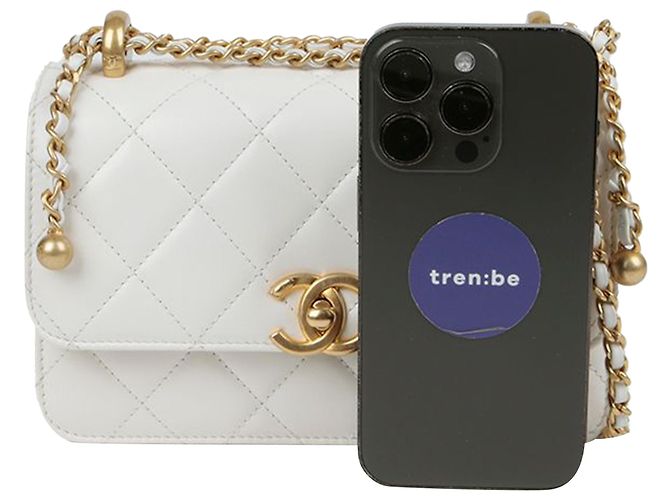 Chanel Borsa a tracolla e crossbody Mini Flap Chain con logo CC Bianco - vista 7