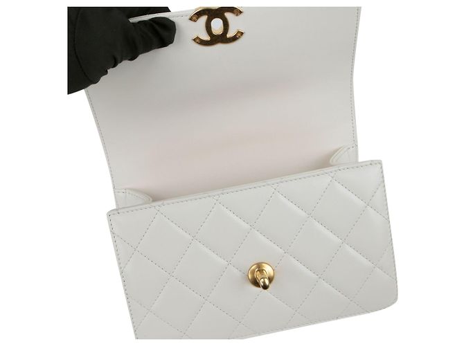 Chanel Borsa a tracolla e crossbody Mini Flap Chain con logo CC Bianco - vista 8