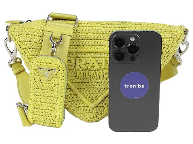 Prada Sac bandoulière porté épaule triangle en raphia Vert - vue 10