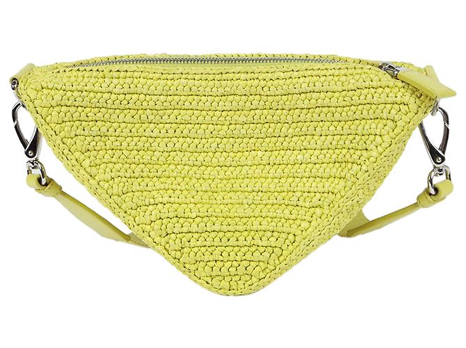 Prada Sac bandoulière porté épaule triangle en raphia Vert - vue 4