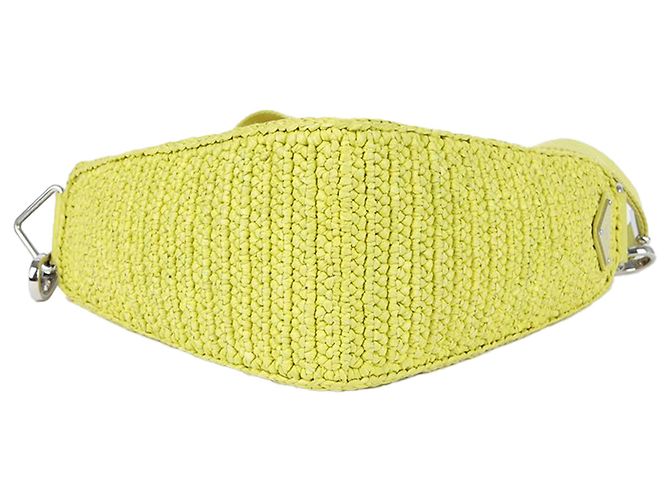 Prada Sac bandoulière porté épaule triangle en raphia Vert - vue 8