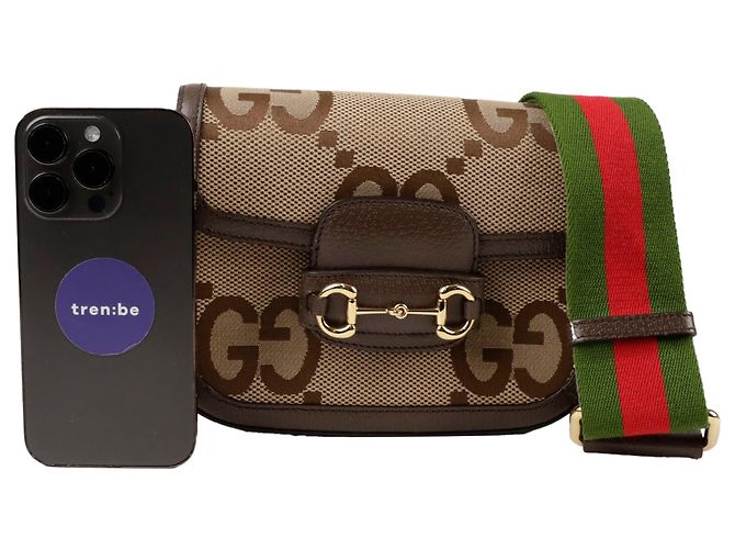 Horsebit 1955 Gucci Borsa a tracolla e a spalla Horsebit Jumbo Gg Mini Marrone - vista 7