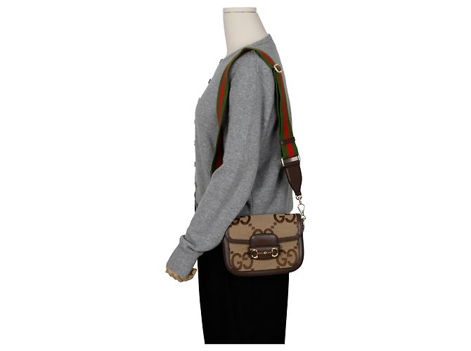 Horsebit 1955 Gucci Borsa a tracolla e a spalla Horsebit Jumbo Gg Mini Marrone - vista 9