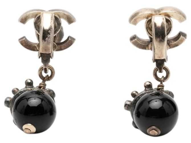 Pendientes de clip Chanel con strass Negro Plata - vista 2