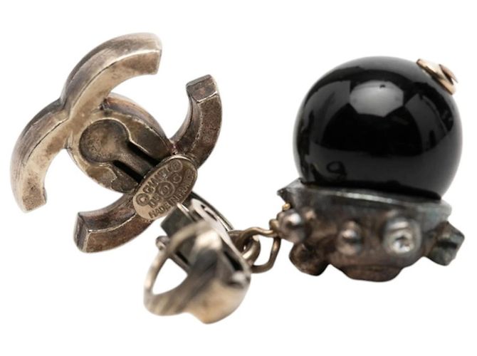 Pendientes de clip Chanel con strass Negro Plata - vista 3