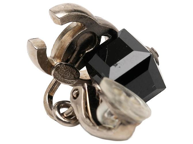Chanel Coco Mark Clip-Ohrringe Schwarz Silber - Ansicht 3