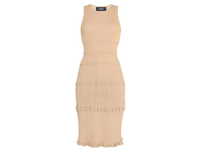 Dsquared2 Beiges Strick-Maxikleid mit Rüschen - Ansicht 3