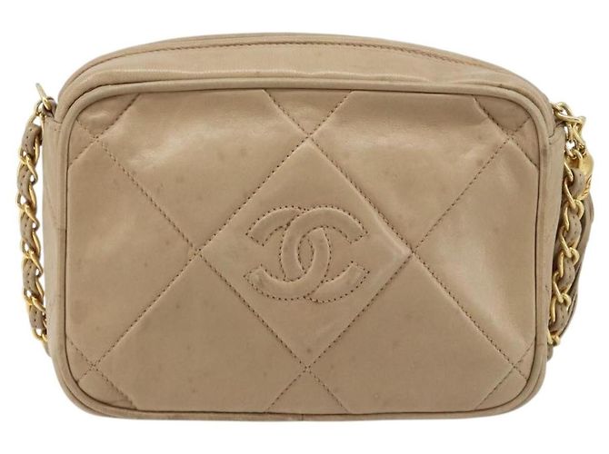 Chanel Vintage Diamond CC Camera Quilted Lambskin Large Beige - vista 2