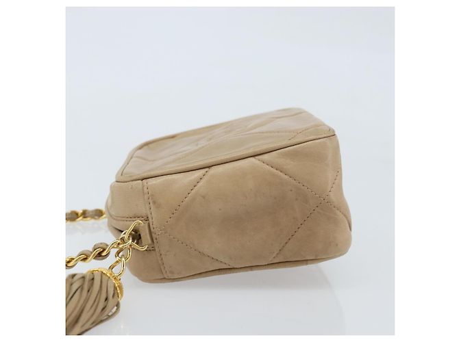 Chanel Vintage Diamond CC Camera Quilted Lambskin Large Beige - vista 4