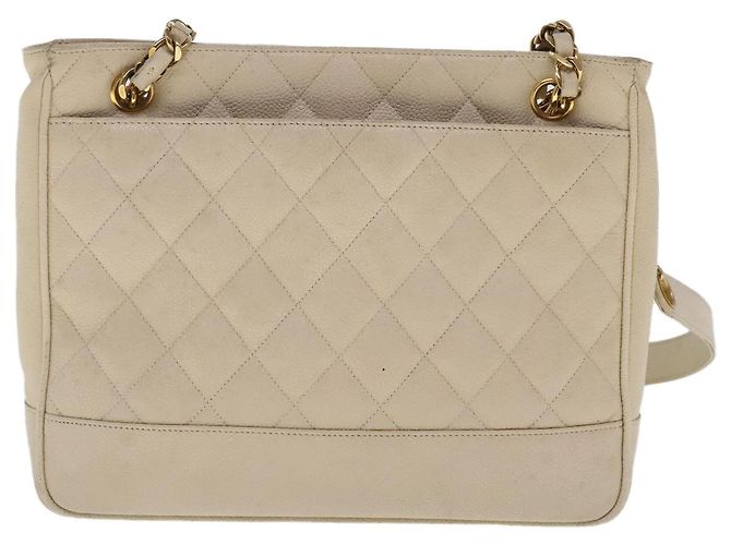 Chanel Vintage Slit Pocket Quilted Caviar Medium Beige - vista 2