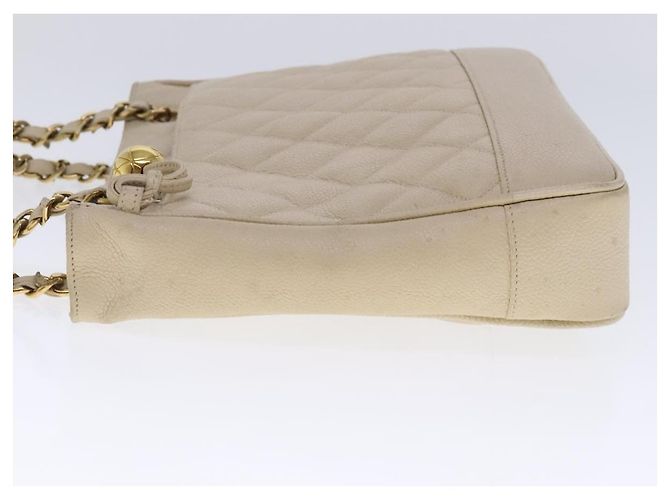 Chanel Vintage Slit Pocket Quilted Caviar Medium Beige - vista 3