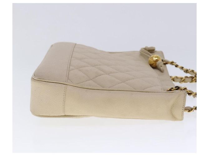 Chanel Vintage Slit Pocket Quilted Caviar Medium Beige - vista 4