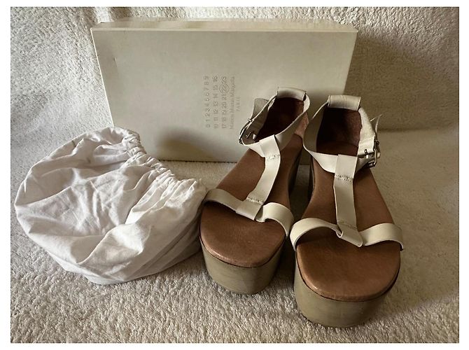 Sandali platform in pelle MM6 Maison Margiela Bianco sporco - vista 13