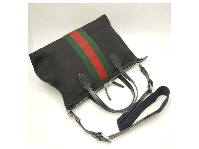 Borsa Tote Gucci Webbing Line Nero - vista 3