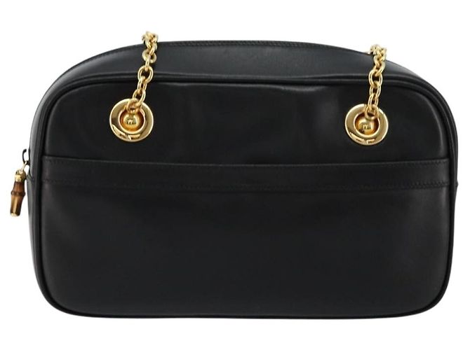 Borsa a Spalla GUCCI Bamboo Chain in Pelle Nera e Oro Auth ep14306 Nero D'oro - vista 13