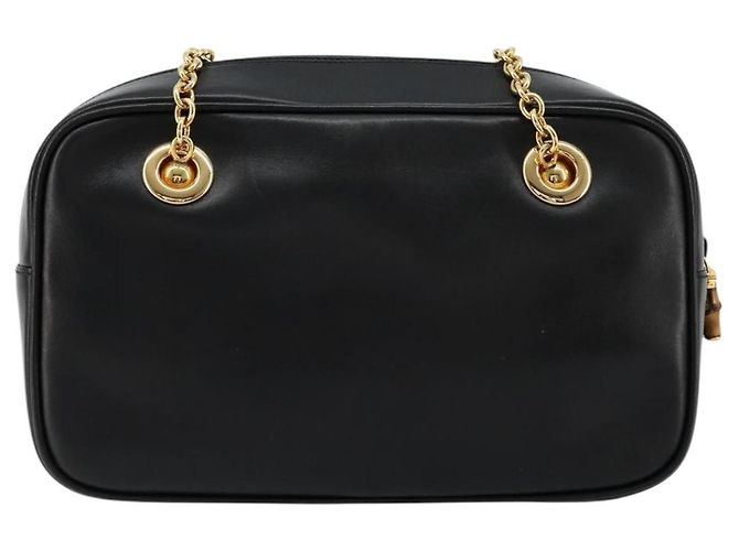 Borsa a Spalla GUCCI Bamboo Chain in Pelle Nera e Oro Auth ep14306 Nero D'oro - vista 2