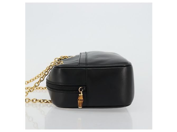 Borsa a Spalla GUCCI Bamboo Chain in Pelle Nera e Oro Auth ep14306 Nero D'oro - vista 4