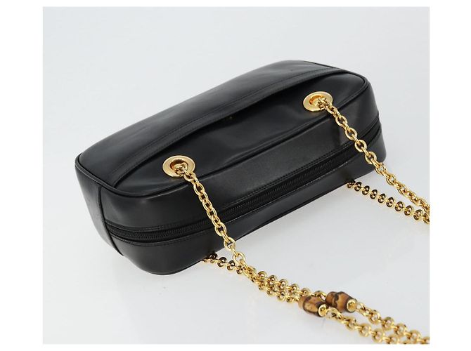 Borsa a Spalla GUCCI Bamboo Chain in Pelle Nera e Oro Auth ep14306 Nero D'oro - vista 6