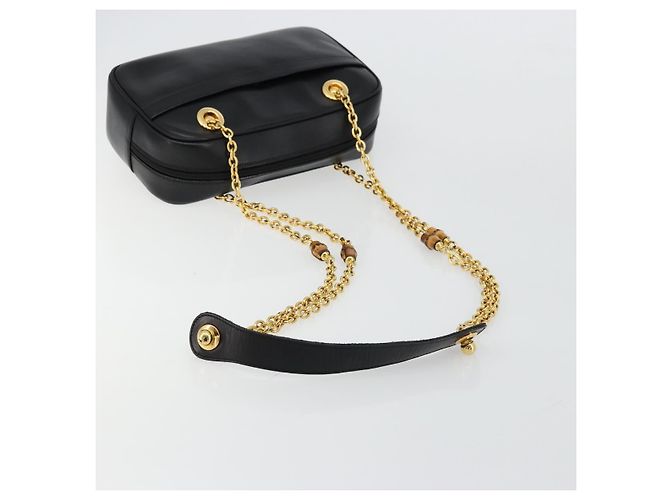 Borsa a Spalla GUCCI Bamboo Chain in Pelle Nera e Oro Auth ep14306 Nero D'oro - vista 7