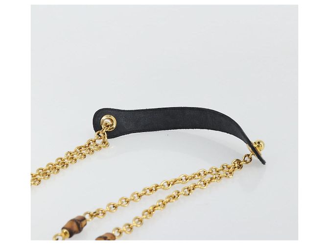 Borsa a Spalla GUCCI Bamboo Chain in Pelle Nera e Oro Auth ep14306 Nero D'oro - vista 8