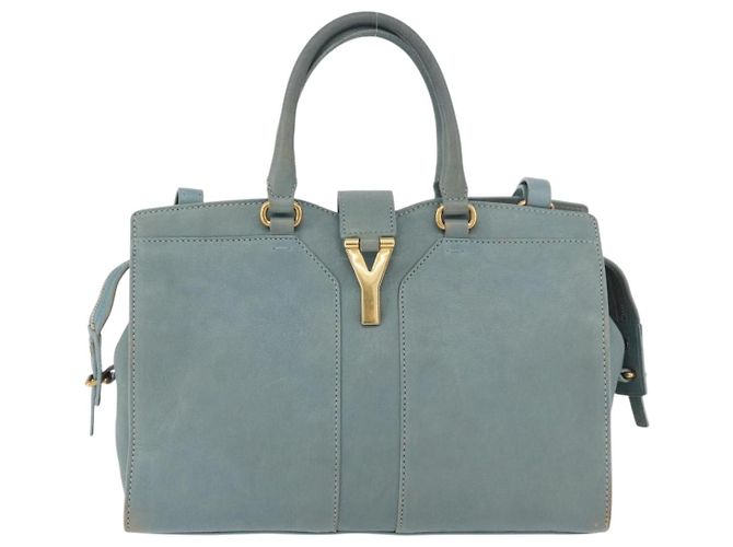 Borsa SAINT LAURENT Cavas Chic in pelle 2way Azzurro chiaro Oro Auth 178268 D'oro Blu chiaro - vista 13
