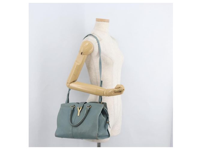 Borsa SAINT LAURENT Cavas Chic in pelle 2way Azzurro chiaro Oro Auth 178268 D'oro Blu chiaro - vista 26