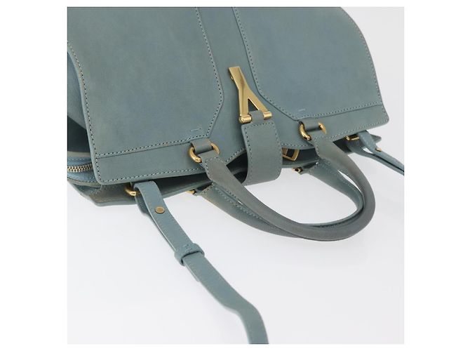 Borsa SAINT LAURENT Cavas Chic in pelle 2way Azzurro chiaro Oro Auth 178268 D'oro Blu chiaro - vista 7