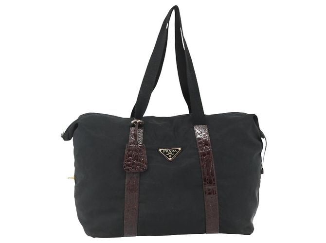 PRADA Boston Bag Nylon Schwarz Gold Auth 176251 Golden - Ansicht 13