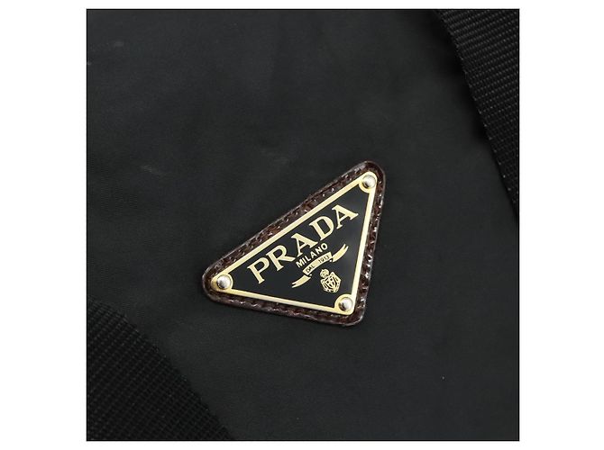 PRADA Boston Bag Nylon Schwarz Gold Auth 176251 Golden - Ansicht 17