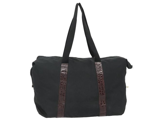 PRADA Boston Bag Nylon Schwarz Gold Auth 176251 Golden - Ansicht 2